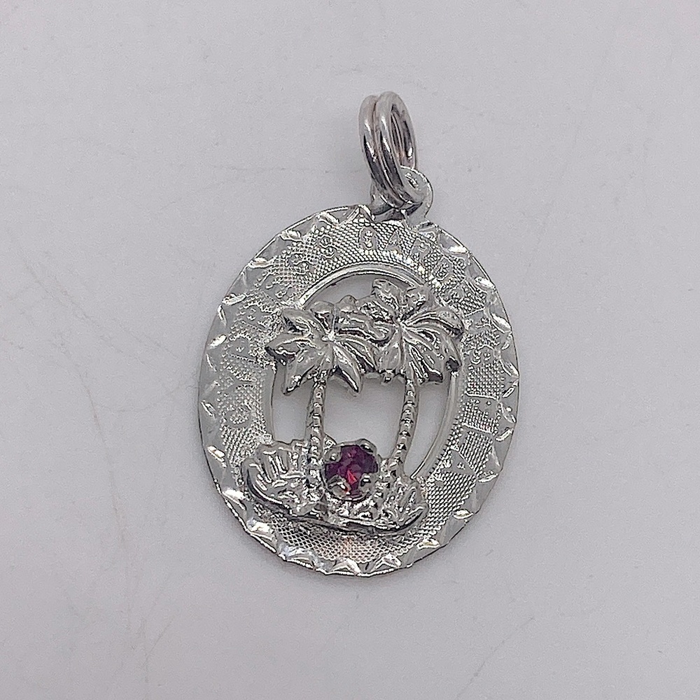 Vtg 925 Sterling Silver Cypress Gardens Florida Red Crystal Stone Charm | .9”
